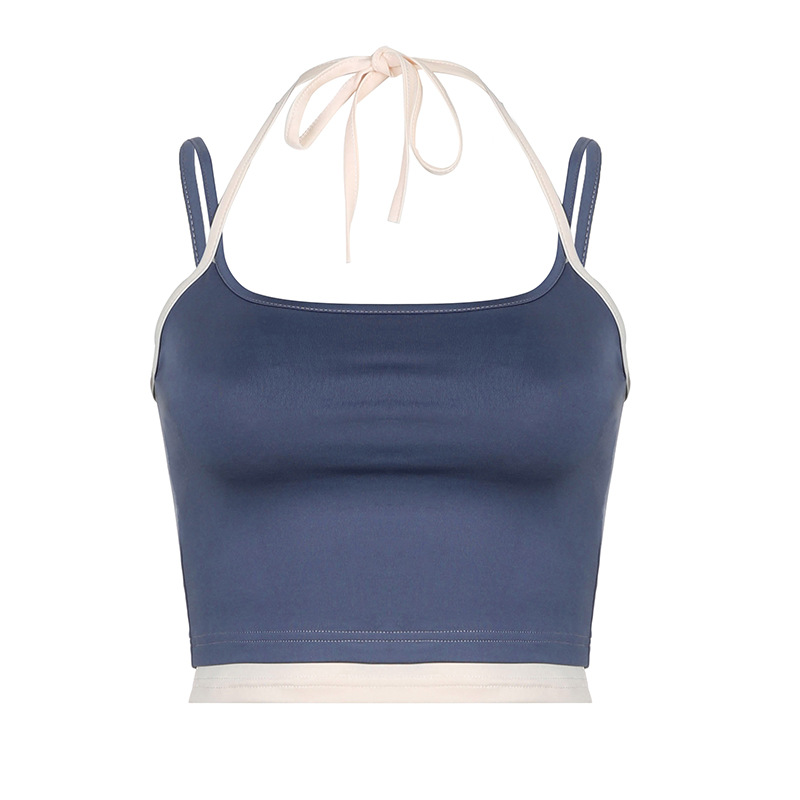 Millennium hot girl style contrast color lace-up slim slimming short vest top 2024 new small sexy beautiful back camisole