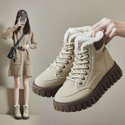 2023 Winter New ins Korean style high-top fleece-lined Martin boots female students thick bottom casual warm Street shooting K2509