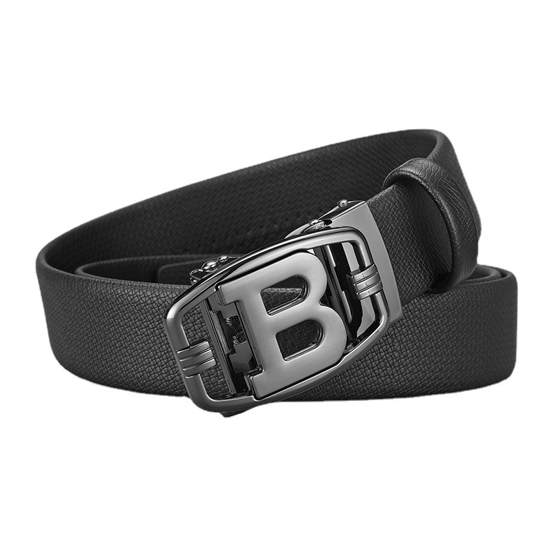 Curea din piele unisex pentru bărbați, cataramă automată din aliaj de vacă cu două straturi, litera B, curea din piele_voghion.com
