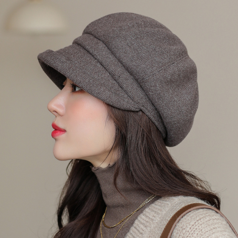 Fashionable Autumn and Winter Warm Roll-up Octagonal Cap Women's Fashionable Japanese-style Newsboy Cap Solid Color Curled Beret Winter Hat