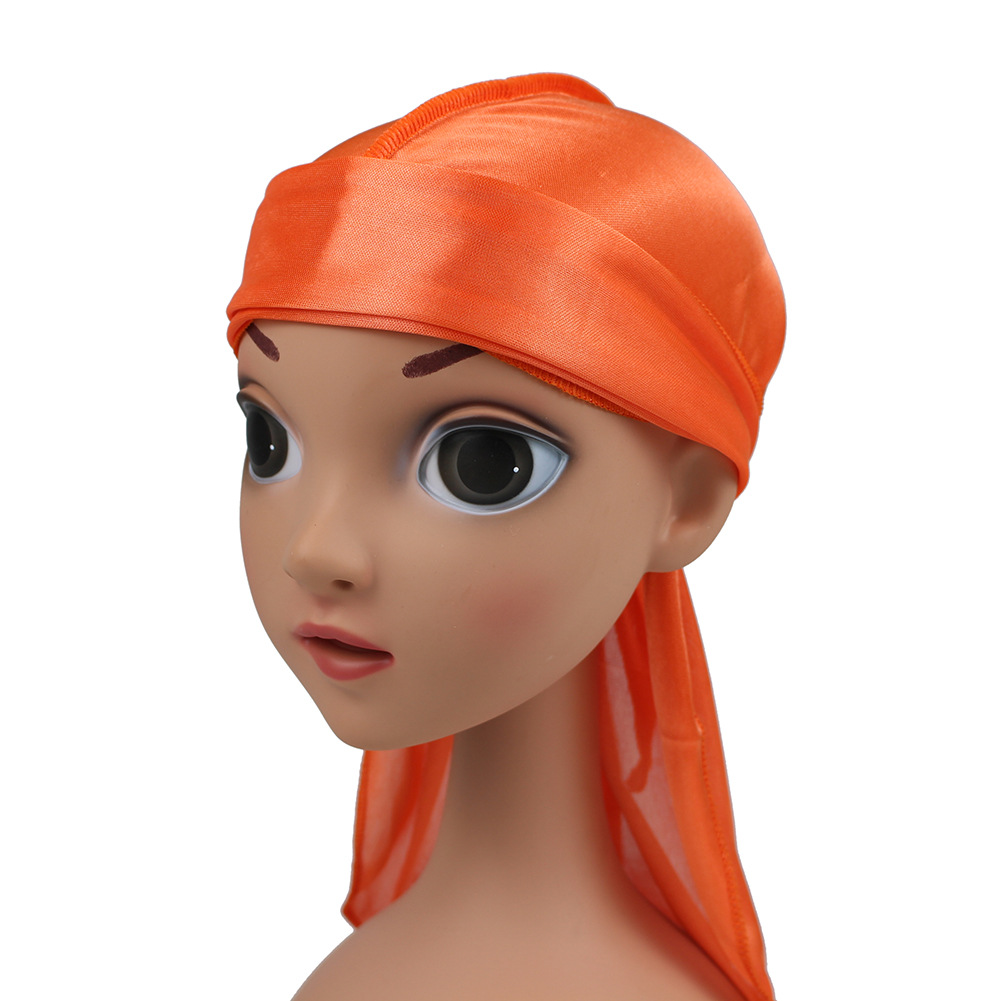Cross-border Hot Selling Kids Imitation Silk Long Tail Headwear Cap Pirate Cap Elastic Toe Cap Durag