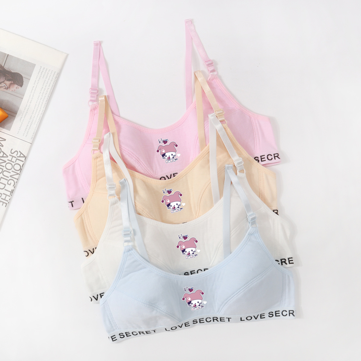 Young Girl's Bra Girls Gather-up Para-breasts Bra Adjustable Cotton Underwear for Junior Senior high school College Students
