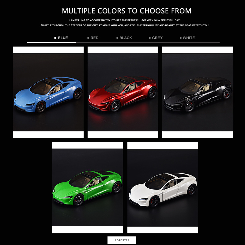 Boxed 1 to 24 Tesla convertible sports car space version pull back toy car Music car model ornaments