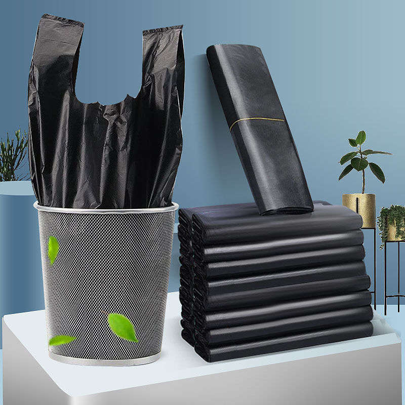Household vest type portable garbage bag kitchen disposable thickened garbage bag black vest plastic bag wholesale