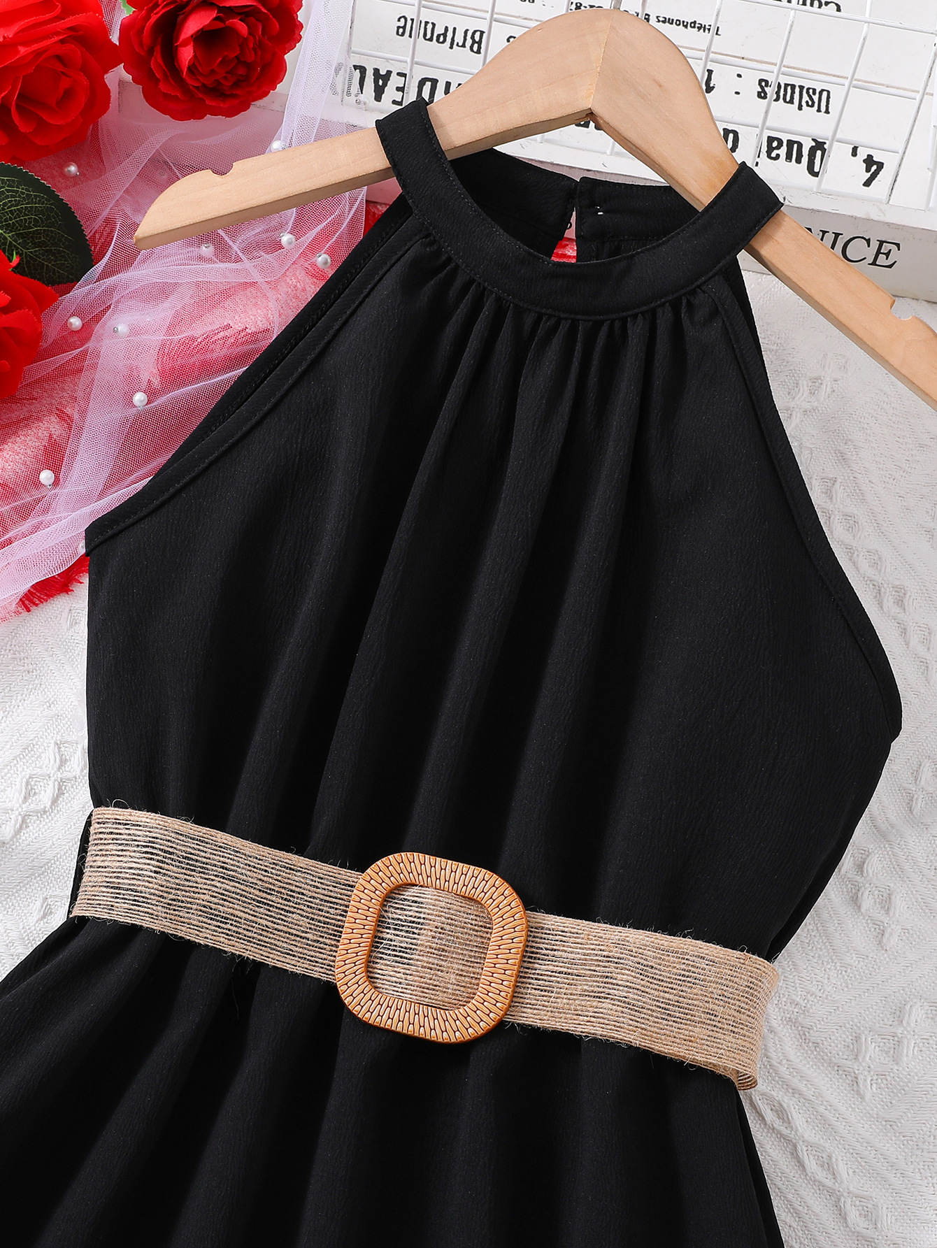 Girls' Korean Style Dress Foreign Trade Neck Sleeveless Princess Dress 2024 Summer European and American Style Shoulder A- Line Dress Children's Wear