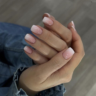 Wear nail polish short pink white gradient nail patch wear nail polish Nail Polish Nail Polish finished wear nail polish