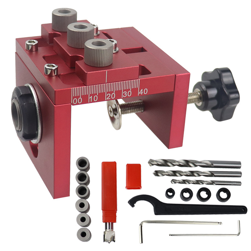 Woodworking three-in-one round wood Tenon hole puncher Wood splicing drill adjustable plate furniture hole artifact