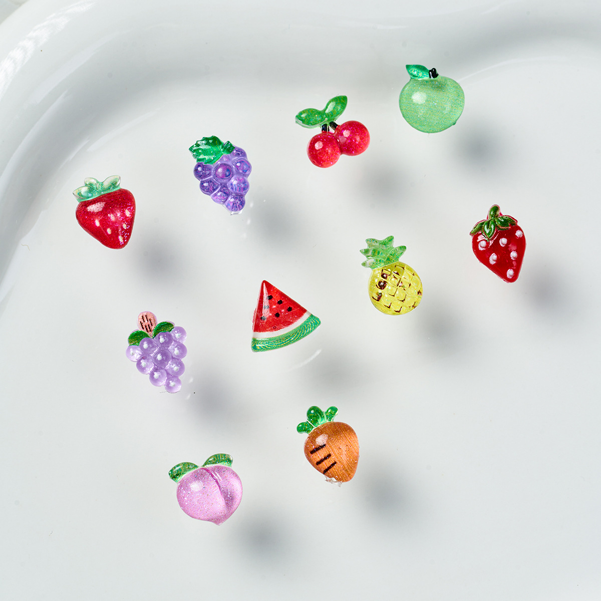 Nail art jewelry new mixed animation crystal cartoon cherry peach apple watermelon three-dimensional resin nail drill