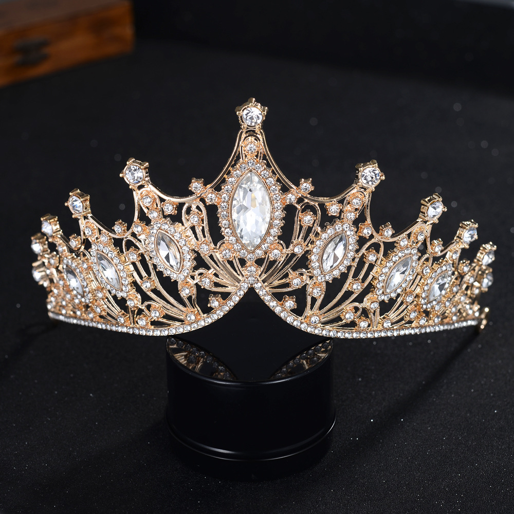 Cross-border Luxury Vintage Bridal Headwear Golden Wedding Dress Atmospheric Crystal Birthday Wedding Crown Hair Band Hair Accessories