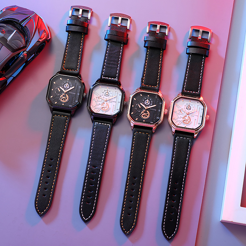 Douyin Live Broadcast Explosions Waterproof Luminous Square Watch Trendy New Style Men's Watch with Calendar Hollow Belt