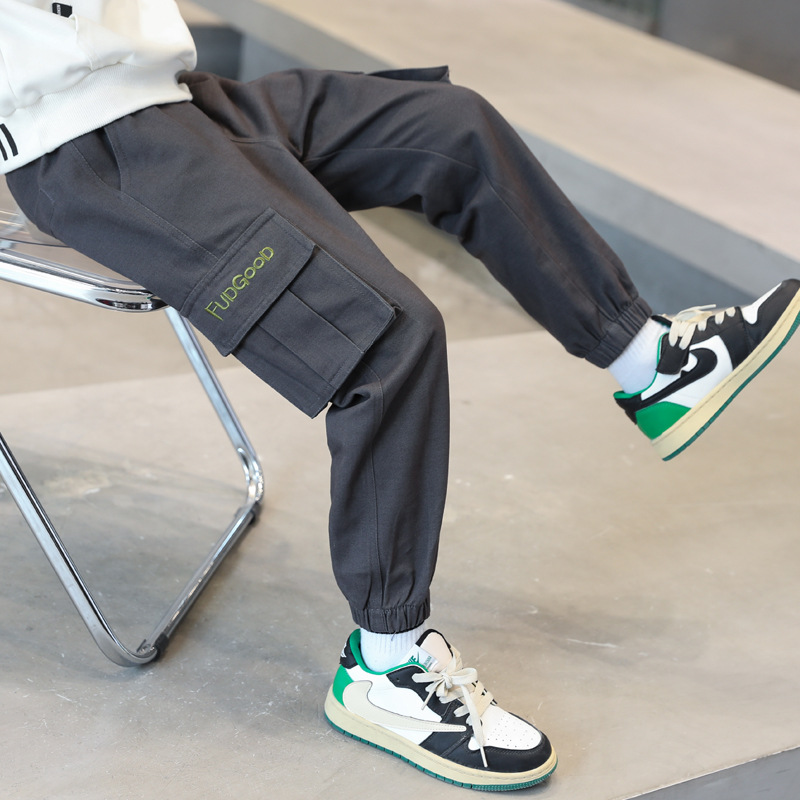 Zhongda Boys Cotton Pants Children's Overalls Boys Spring and Autumn Casual Fleece-Lined Trousers 2022 Winter Sports Pants