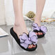 Summer Slippers Women's Bow Slippers High Heel Slippers Fashion Wedge Thick Sole Seaside Beach Shoes