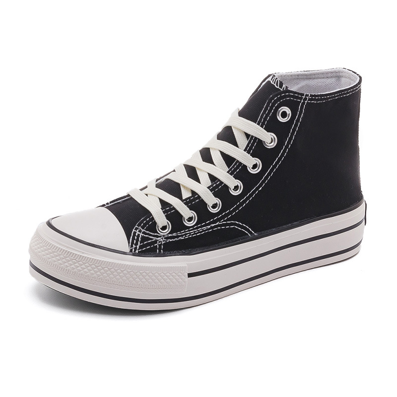 Inner Height-increasing Shoes 6cm White Shoes Women's Korean Style New Student's High Platform Trendy Shoes Wedge Heel High-top Canvas Shoes for Women