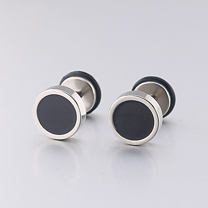 Korean style new titanium steel round black drip earrings stainless steel electroplated round cake punk style earrings earrings