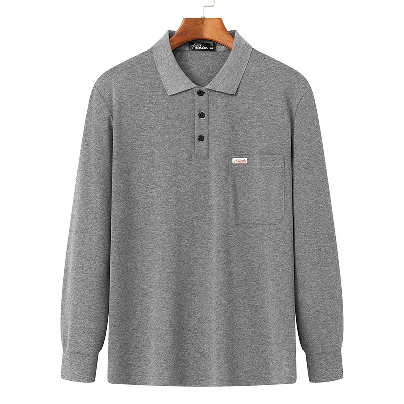 Middle-aged and Elderly Casual Long-sleeved T-shirt Men's Spring and Autumn New Real Pocket Dad Loose Lapel T-shirt Polo Shirt Top
