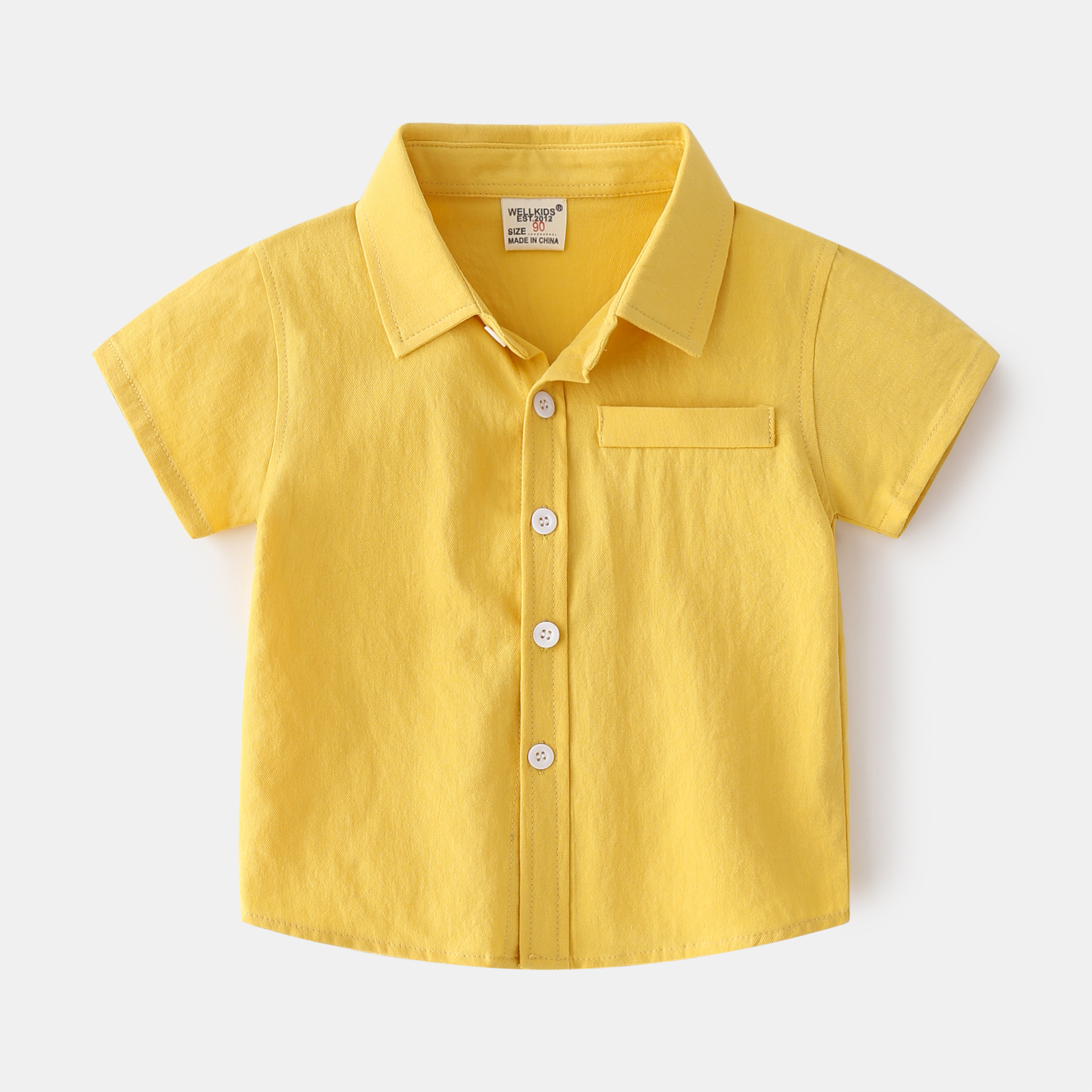 Summer New Small and Medium Boys Cotton Short-sleeved Shirt Monochrome Lapel Design Casual Fashion Children's Short-sleeved Shirt