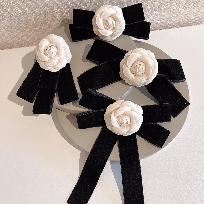 Korean-style Camellia Brooch Vintage Velvet Fragrant Style Bow Tie Corsage Pin All-match Bow Collar Flower Accessories for Women