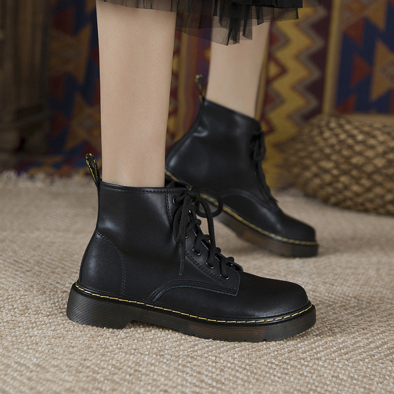 Genuine Leather Martin Boots Women's Black Eight-hole Six-hole Lace-up British-style Mid-length Boots Women's Couple Motorcycle Boots Women's 1460