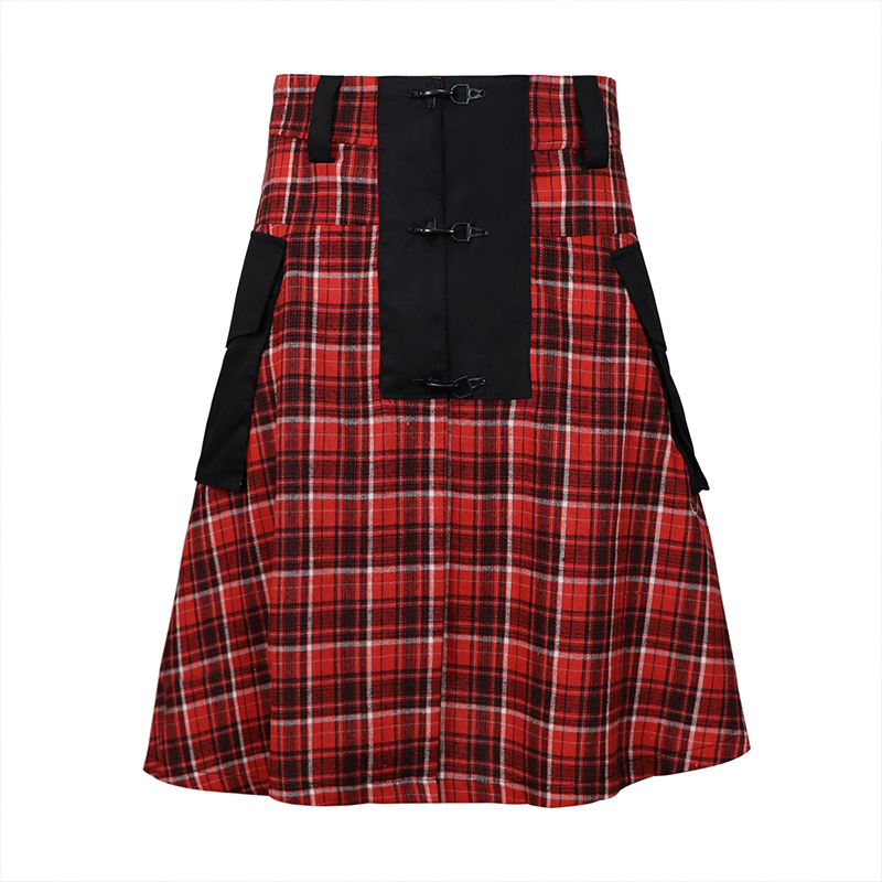 2022 New Spring and Summer Cross-border Men's Irish Skirt Plaid Skirt Apron Scottish Practical Skirt Black Knight