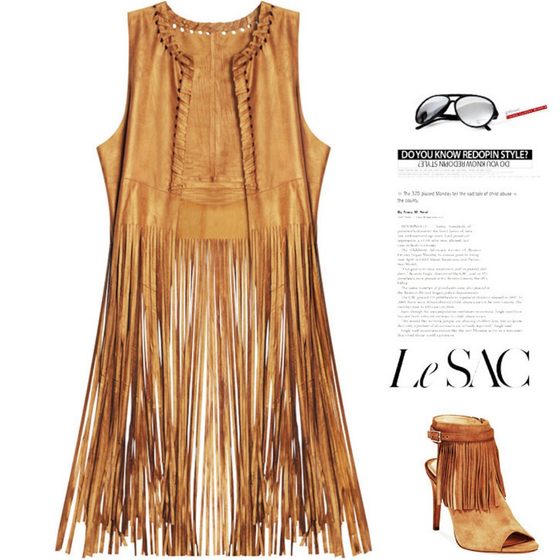 In Stock European and American style shawl suede tassel vest coat women's sleeveless mid-length vest outer wear