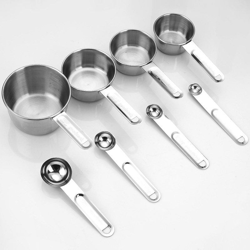 Stainless steel measuring cup measuring spoon suit with scale baking meter cross-border Amazon seasoning spoon coffee measuring spoon