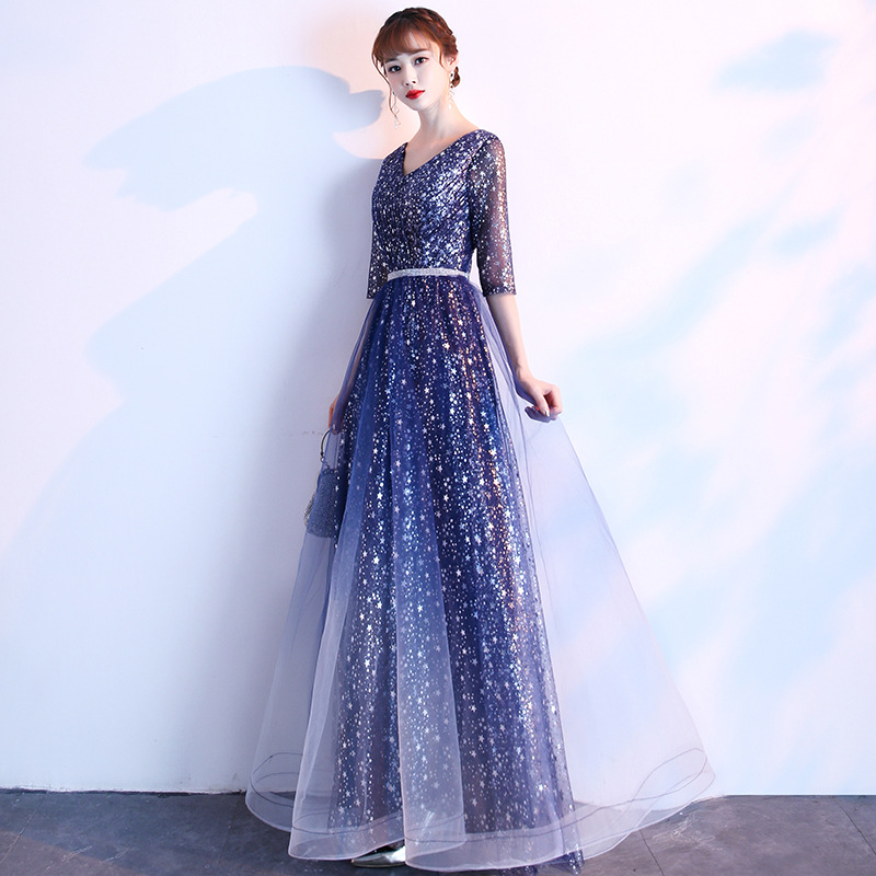 Star Evening Dress Women's Banquet 2022 New Spring Elegant Host Fairy Performance Adult Chorus Dress