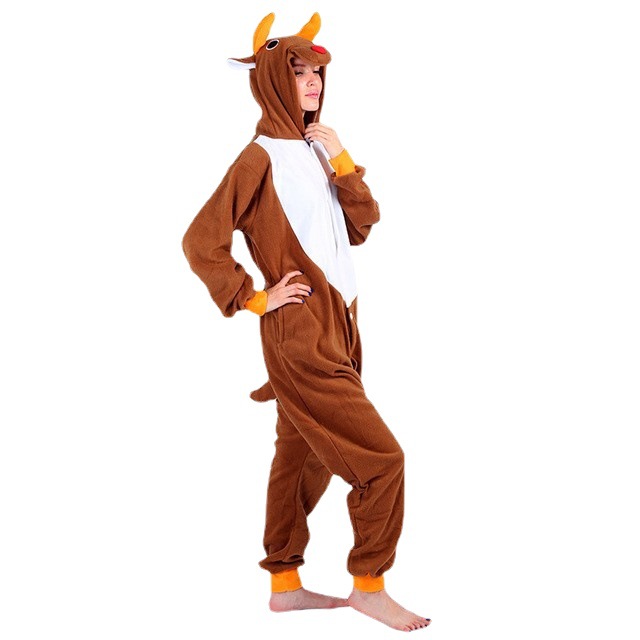 Santa Claus Sika Deer Cartoon Siaman Pajamas for Men and Women Cute Thickened Warm Home Clothes Fleece Christmas Deer