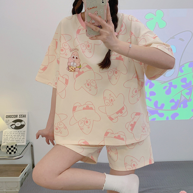 Southeast Asia Summer Women's Pajamas Women's Summer Short Sleeve Shorts Set New Cartoon Cute Thin Home Clothes Wholesale