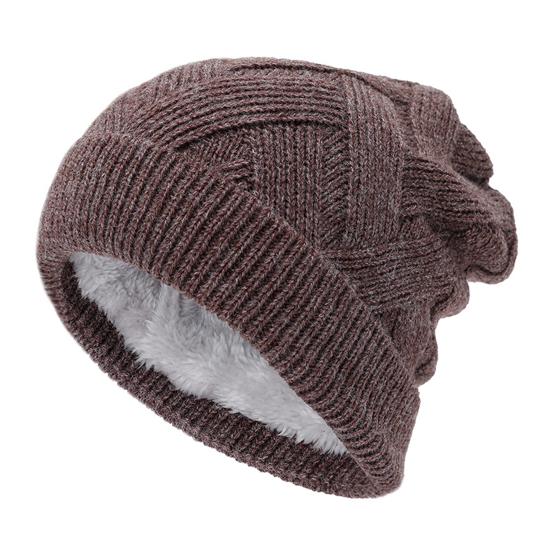 Winter solid color fleece-lined hat men's and women's outdoor cross knitted hat autumn and winter riding neck warm wool hat