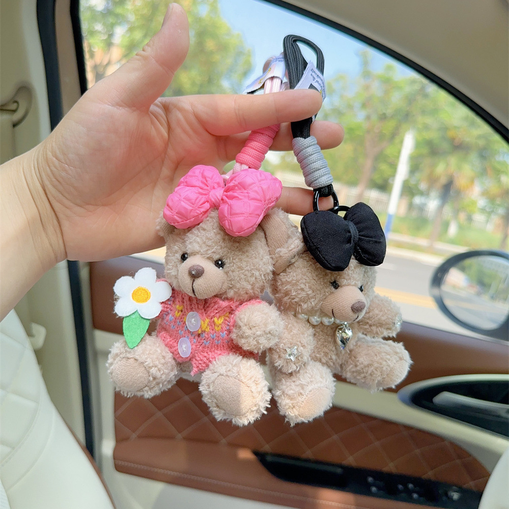 Internet famous foreign-style bear key chain lanyard high-grade cartoon plush doll cute bag pendant car key women