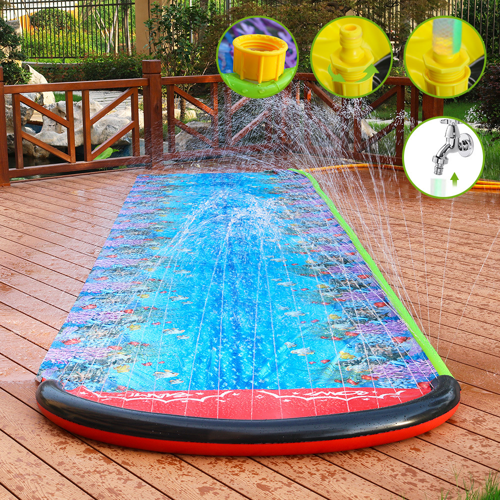 Cross-border new inflatable PVC children's single double water slide parent-child outdoor lawn water spray surfing water skiing props