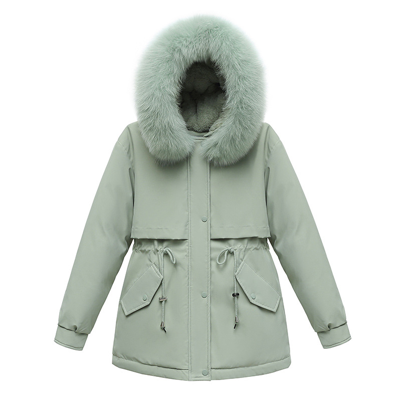 New Korean version of women's winter A version of the long cotton-padded jacket net red pie to overcome the plus velvet liner large fur collar large size waist short outside