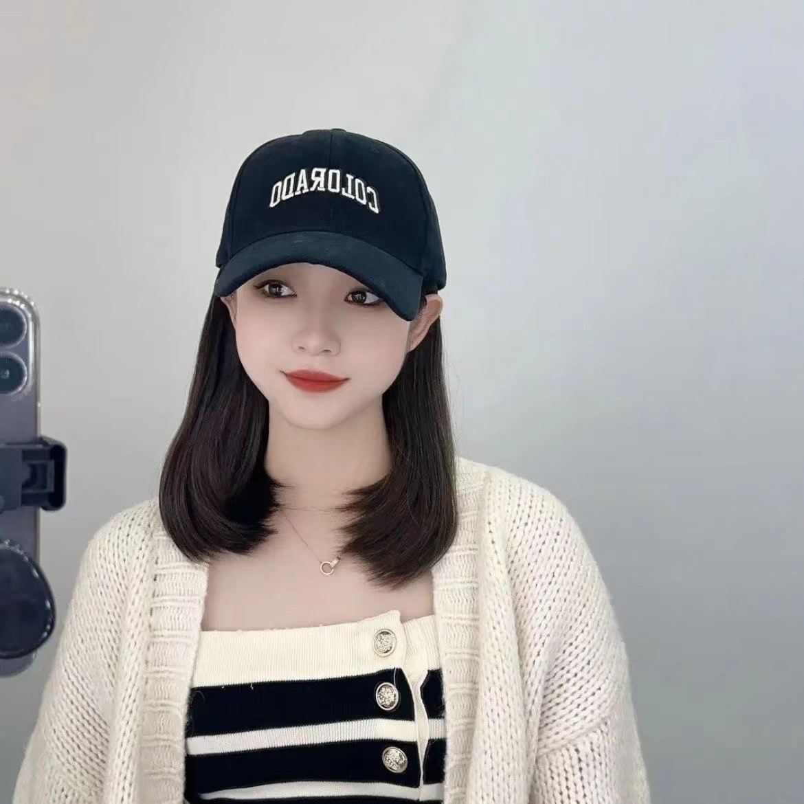 Fashionable Korean-style COLORADO duck tongue baseball cap short mid-length hair hat wig one spring and summer New