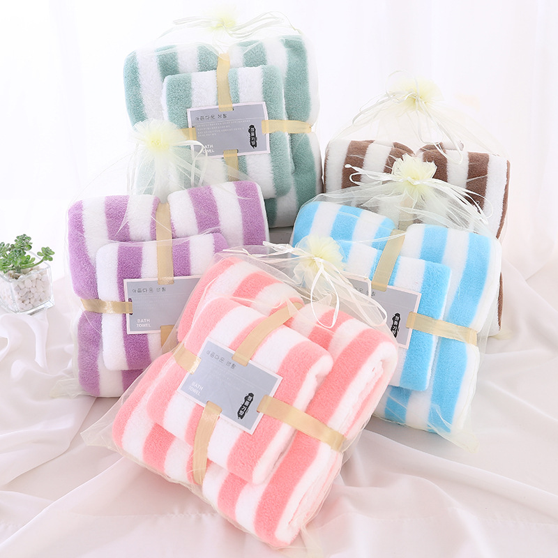 Wide Coral Fleece Towel Bath Towel Gift Set Absorbent Hair-free Wash Face Bath Towel Bath Towel Mother and Child Set