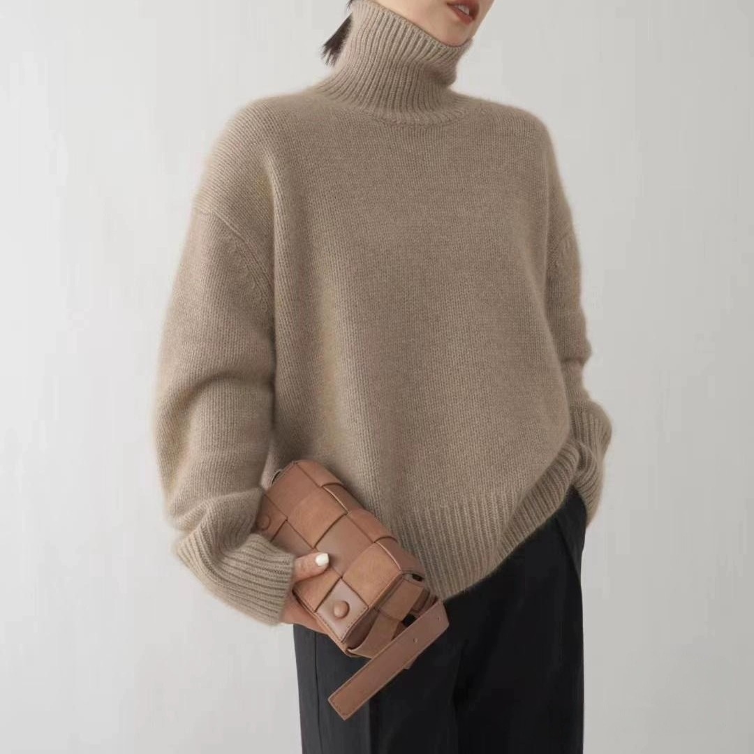 Simple style turtleneck sweater women's pure wool Wang Fei same style thick loose lazy style knitted bottoming sweater