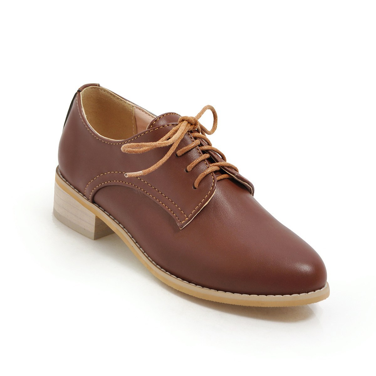 Women's shoes 19 years Spring and Autumn Foreign Trade square heel low heel large size 40-46 lace-up shoes tide