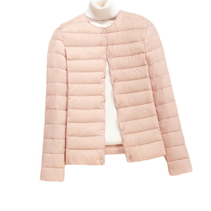 Lightweight Down Jacket Women's Short 2024 New Round Neck Thin Inner Liner Slim Fit Inner Wear Base plus size Jacket Trendy