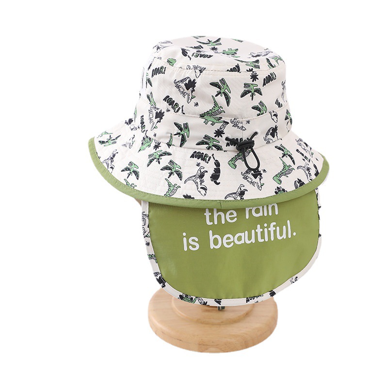 Children's Baby Summer Sunscreen Hat Quick-drying Anti-splashing Fabric Children's Neck Neck Protection Dinosaur Animal Fisherman Hat