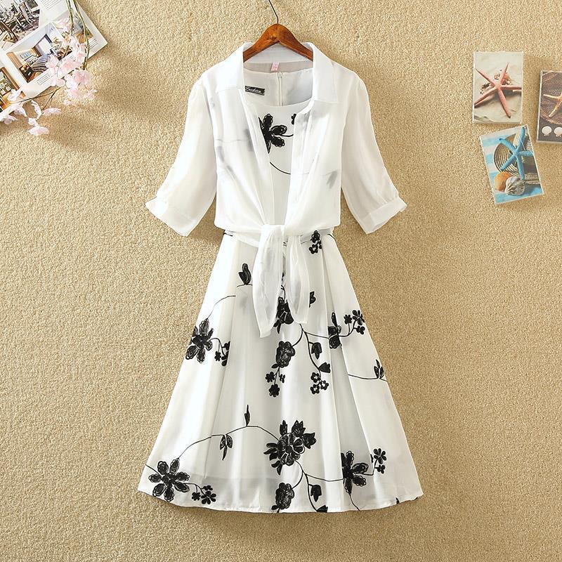 Suit 2022 Summer New Vintage Printed Small Black Dress High Waist Sleeveless Slimming A- line Skirt Two-piece Dress