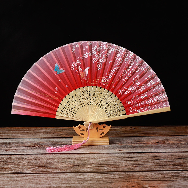 Factory bamboo two green folding fan smile fan female antique fan dance fan folding fan student gift elegant fan