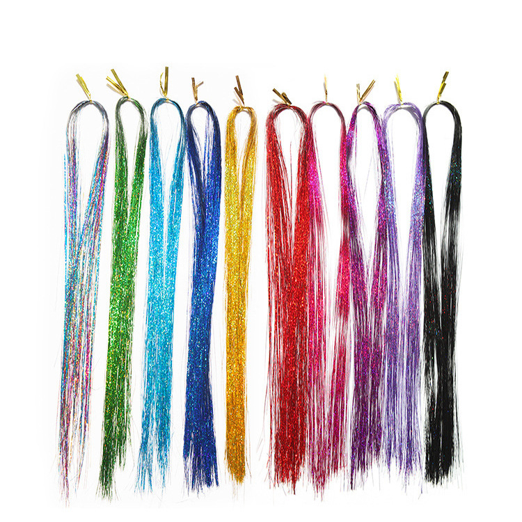 Cross-border laser hair piece Europe and the United States color shiny gold and silver laser wig colorful silk hair gold 16 color spot