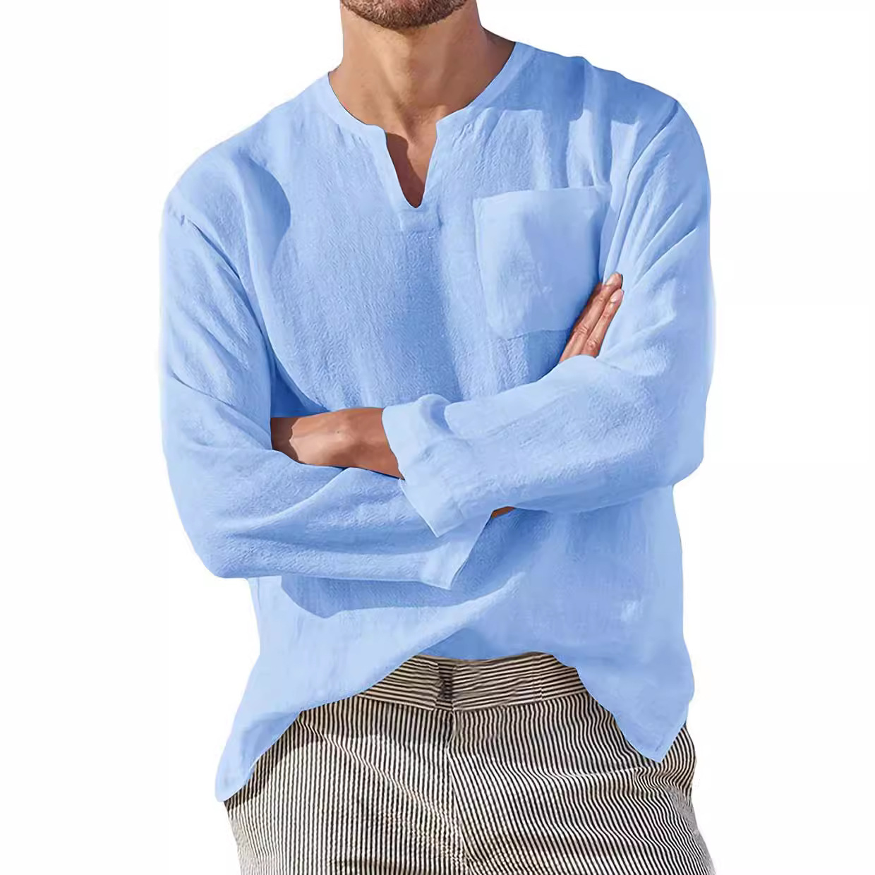 2024 cross-border foreign trade e-commerce new Amazon independent station men's shirt new long sleeve lapel men's shirt