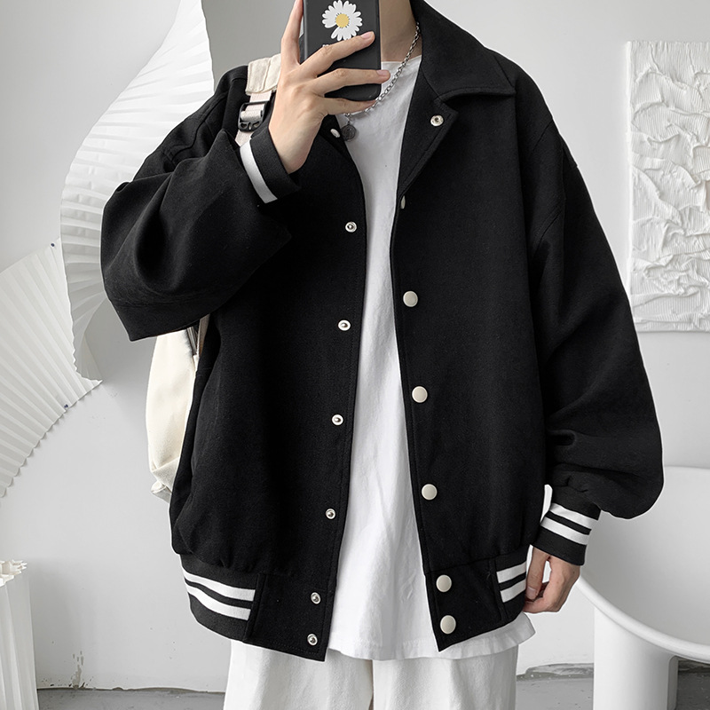 Baseball Suit Jacket Men's Spring Thickened Trendy Brand Solid Color Lapel Jacket Hong Kong Style Loose Retro New Student Jacket