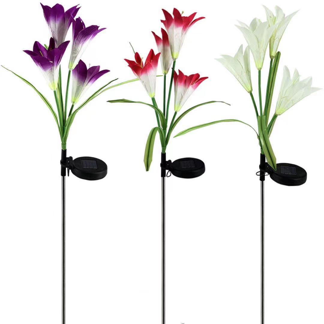New solar Lily simulation silk cloth lantern 4 outdoor courtyard garden lawn night light spot
