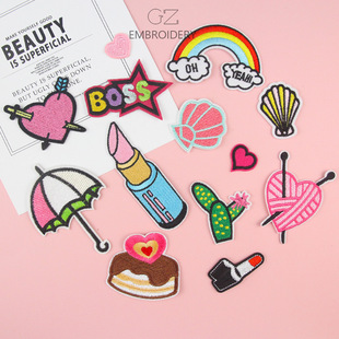 Pink Love Cloth Sticker Lipstick Rainbow Shell Cactus Umbrella Cloth Sticker Clothing Embroidery Accessories Patch