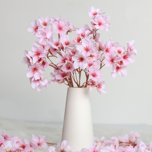 Artificial peach blossom artificial short branch silk flower spring wedding decoration home decoration fake flower artificial peach blossom wholesale