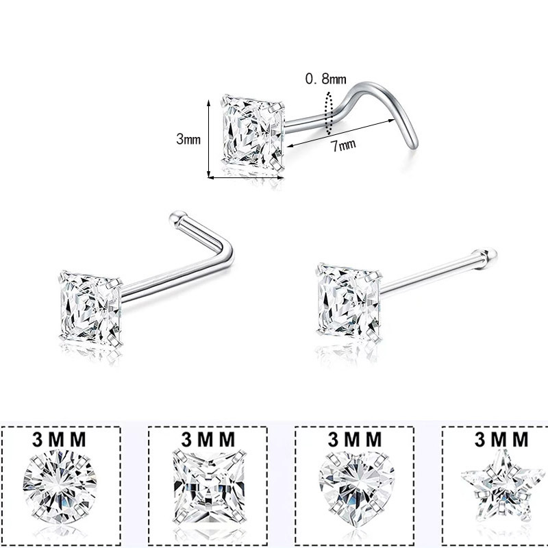 L 字型鼻スタッド星型湾曲ロッド鼻リング 7 文字 3a ジルコニア鼻ピアスジュエリー|undefined