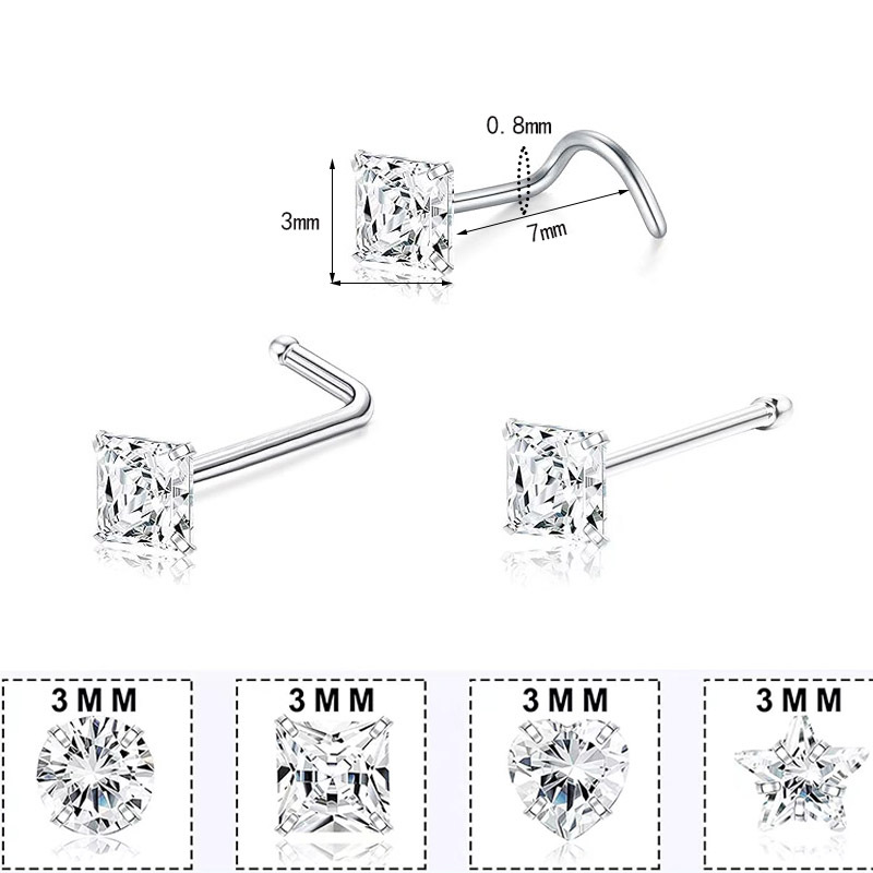 European and American popular L-shaped nose stud five-pointed star curved rod nose ring hot selling 7-word 3A zircon nose nail piercing jewelry