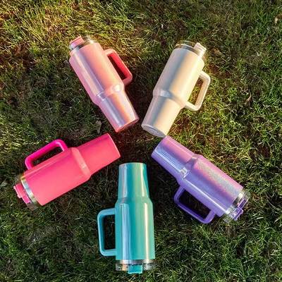 304 stainless steel rainbow paint 40Oz Car Cup Straw ice cream cup car large capacity handle vacuum cup wholesale