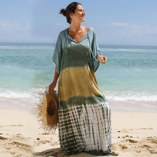 Beach blouse imitation tie-dye pattern print rayon holiday robe bikini sunscreen cross border Amazon 786